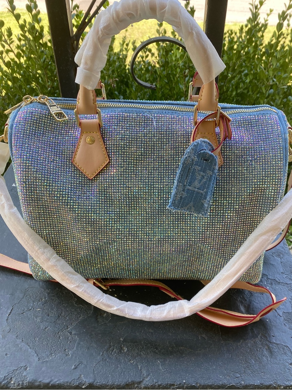 NOT AUTHENTIC Louis Vuitton Iridescent Crystal Satchel Handbag - Blue